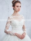 Beautiful Ball Gown Scoop Neck Tulle Appliques Lace Sweep Train Long Sleeve Wedding Dresses #PDS00022657
