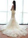 Fabulous Trumpet/Mermaid Strapless Tulle Appliques Lace Sweep Train Wedding Dresses #PDS00022660