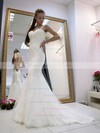 Boutique Trumpet/Mermaid Sweetheart Tulle Appliques Lace Sweep Train Backless Wedding Dresses #PDS00022662