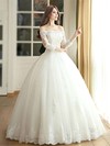 Ball Gown Off-the-shoulder Tulle Appliques Lace Floor-length 3/4 Sleeve Amazing Wedding Dresses #PDS00022667