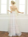 A-line V-neck Tulle with Beading Floor-length Backless Modern Wedding Dresses #PDS00022668