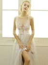 A-line V-neck Tulle with Beading Floor-length Backless Modern Wedding Dresses #PDS00022668