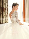 Ball Gown Scoop Neck Tulle Appliques Lace Chapel Train 1/2 Sleeve Backless Popular Wedding Dresses #PDS00022670