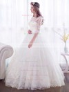 Trendy Ball Gown Scoop Neck Lace Tulle Appliques Lace Floor-length 3/4 Sleeve Wedding Dresses #PDS00022671