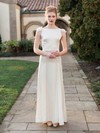 New Sheath/Column Scoop Neck Chiffon Silk-like Satin Sashes / Ribbons Ankle-length Wedding Dresses #PDS00022675