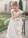 New Sheath/Column Scoop Neck Chiffon Silk-like Satin Sashes / Ribbons Ankle-length Wedding Dresses #PDS00022675