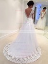 A-line V-neck Tulle Appliques Lace Sweep Train Long Sleeve Backless Classic Wedding Dresses #PDS00022677