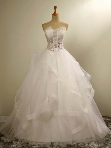 Custom Ball Gown Sweetheart Tulle with Appliques Lace Floor-length Wedding Dresses #PDS00022678
