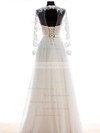A-line Scalloped Neck Chiffon Tulle Appliques Lace Floor-length Long Sleeve Cheap Wedding Dresses #PDS00022682