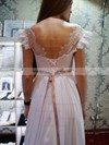 A-line Scalloped Neck Lace Chiffon Sashes / Ribbons Floor-length Backless Promotion Wedding Dresses #PDS00022685