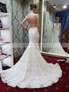 Sexy Trumpet/Mermaid Scoop Neck Lace Tulle Beading Court Train Backless Wedding Dresses #PDS00022689