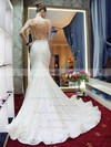 Sexy Trumpet/Mermaid Scoop Neck Lace Tulle Beading Court Train Backless Wedding Dresses #PDS00022689