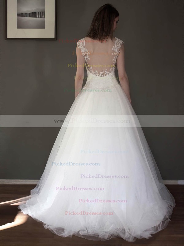 Discounted A-line Sweetheart Tulle with Appliques Lace Floor-length Wedding Dresses #PDS00022691