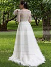Nice A-line Scoop Neck Tulle Lace Appliques Lace Sweep Train 1/2 Sleeve Wedding Dresses #PDS00022693