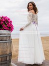 Fashion A-line Off-the-shoulder Lace Chiffon Sashes / Ribbons Floor-length Wedding Dresses #PDS00022694