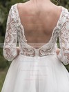A-line Square Neckline Tulle Lace Tea-length 1/2 Sleeve Backless Ladies Wedding Dresses #PDS00022696