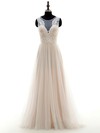 Inexpensive A-line Scoop Neck Tulle Appliques Lace Floor-length Wedding Dresses #PDS00022697
