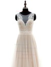 Inexpensive A-line Scoop Neck Tulle Appliques Lace Floor-length Wedding Dresses #PDS00022697