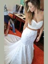 Trumpet/Mermaid Sweetheart Satin Tulle Pearl Detailing Court Train Two Piece Newest Wedding Dresses #PDS00022699