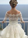 Classy A-line Off-the-shoulder Tulle Lace Cascading Ruffles Court Train 1/2 Sleeve Wedding Dresses #PDS00022700