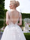 A-line Scoop Neck Tulle Appliques Lace Court Train Backless New Style Wedding Dresses #PDS00022705