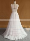 Original A-line V-neck Tulle with Appliques Lace Sweep Train Backless Wedding Dresses #PDS00022707