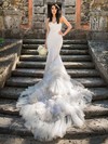 Amazing Trumpet/Mermaid Sweetheart Lace Tulle Appliques Lace Court Train Wedding Dresses #PDS00022712