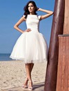 Simple Princess Scoop Neck Satin Tulle with Ruffles Knee-length Wedding Dresses #PDS00022714