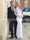 Trumpet/Mermaid High Neck Chiffon Tulle Appliques Lace Floor-length Long Sleeve Open Back Famous Wedding Dresses #PDS00022715
