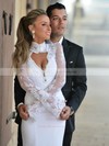 Trumpet/Mermaid High Neck Chiffon Tulle Appliques Lace Floor-length Long Sleeve Open Back Famous Wedding Dresses #PDS00022715