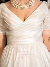 Classy A-line V-neck Taffeta with Lace Tea-length Short Sleeve Wedding Dresses #PDS00022716
