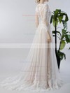 A-line V-neck Tulle Appliques Lace Sweep Train Long Sleeve Custom Wedding Dresses #PDS00022717