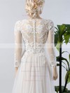 A-line V-neck Tulle Appliques Lace Sweep Train Long Sleeve Custom Wedding Dresses #PDS00022717