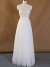 Cheap A-line V-neck Tulle Appliques Lace Floor-length Backless Wedding Dresses #PDS00022718