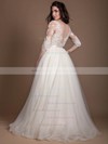 Princess Scoop Neck Tulle Appliques Lace Floor-length 1/2 Sleeve New Wedding Dresses #PDS00022723