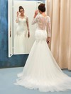 Trumpet/Mermaid Scoop Neck Tulle Appliques Lace Sweep Train Long Sleeve Online Wedding Dresses #PDS00022732
