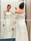 Sheath/Column Off-the-shoulder Tulle Appliques Lace Sweep Train Long Sleeve Great Wedding Dresses #PDS00022736