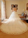 Ball Gown Scoop Neck Tulle Appliques Lace Chapel Train Open Back Sparkly Wedding Dresses #PDS00022738
