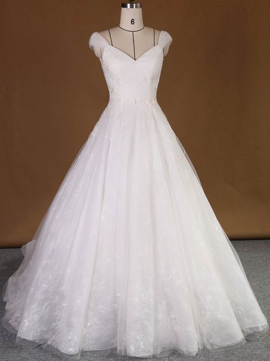 Original Princess V-neck Lace Tulle Appliques Lace Court Train Wedding Dresses #PDS00022740