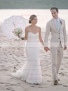 Modest Trumpet/Mermaid Sweetheart Tulle Appliques Lace Sweep Train Wedding Dresses #PDS00022742