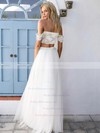 A-line Off-the-shoulder Tulle Appliques Lace Floor-length Two Piece Unique Wedding Dresses #PDS00022743