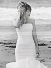 Trendy Trumpet/Mermaid Strapless Tulle Cascading Ruffles Sweep Train Wedding Dresses #PDS00022745