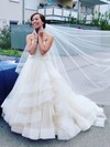 Princess Sweetheart Organza Tulle Appliques Lace Court Train Backless Popular Wedding Dresses #PDS00022746