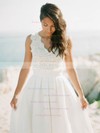 Graceful A-line V-neck Lace Chiffon Ruffles Floor-length Backless Wedding Dresses #PDS00022749