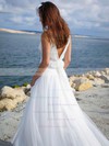 Simple A-line V-neck Tulle with Ruffles Sweep Train Backless Wedding Dresses #PDS00022750
