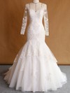 Custom Trumpet/Mermaid Scoop Neck Tulle Appliques Lace Sweep Train Long Sleeve Wedding Dresses #PDS00022751