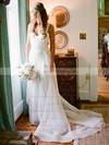 Beautiful A-line Sweetheart Chiffon with Ruffles Sweep Train Wedding Dresses #PDS00022752