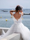 A-line V-neck Tulle Sashes / Ribbons Floor-length Backless Cheap Wedding Dresses #PDS00022753