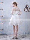 Pretty A-line Scoop Neck Tulle Appliques Lace Short/Mini Long Sleeve Wedding Dresses #PDS00022759