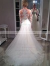 A-line Scoop Neck Tulle Appliques Lace Court Train Long Sleeve Sparkly Wedding Dresses #PDS00022761
